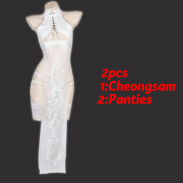 Nier Automata Yorha 2B Cosplay Costume Womens Bandage Hollow Out Qipao Dropship Hot Sexy Lingerie Net Cheongsam Lacquer Set