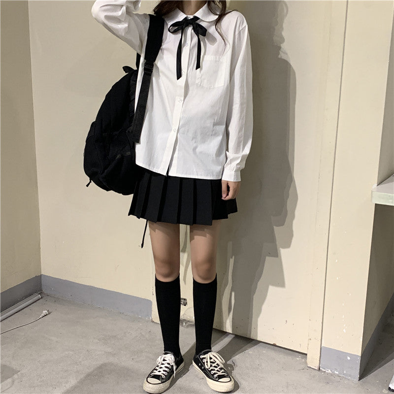 Japanese School Uniform Preppy Style Sweater Women Korean Fashion Loose Simple V-neck Casual School Sweater