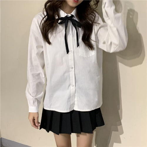 Japanese School Uniform Preppy Style Sweater Women Korean Fashion Loose Simple V-neck Casual School Sweater