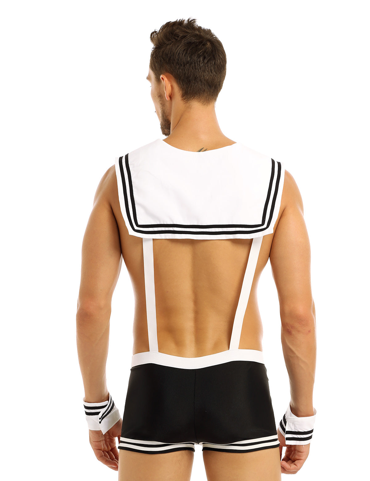 Mens Male sexy Sailor Costumes Navy Cosplay Costume Role Play Underwear Sets Elastic Suspenders Boxer Briefs with Collar Cuffs