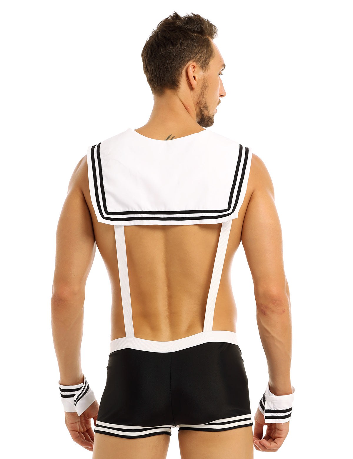 Mens Male sexy Sailor Costumes Navy Cosplay Costume Role Play Underwear Sets Elastic Suspenders Boxer Briefs with Collar Cuffs