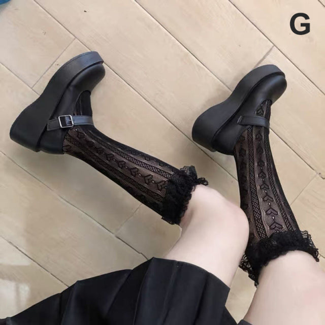 Lolita Long Tube White Lace Mesh Female Over-knee High-tube Thigh Middle-tube Calf Socks Thin Section Student Jk Black And White