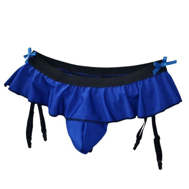 Men Ruffled Briefs with Garters Sexy Thongs Suspender Sock Clip Underwear Erotic Lingerie Sissy Panty Penis Bulge Pouch G-string