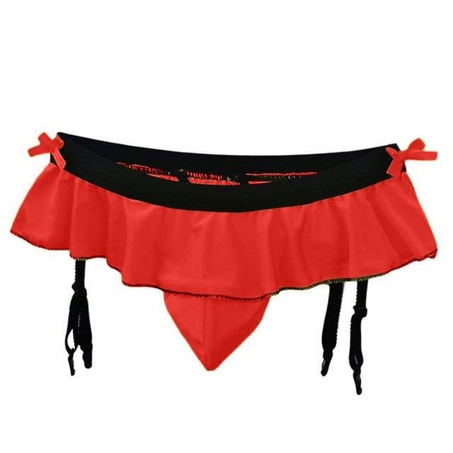 Men Ruffled Briefs with Garters Sexy Thongs Suspender Sock Clip Underwear Erotic Lingerie Sissy Panty Penis Bulge Pouch G-string