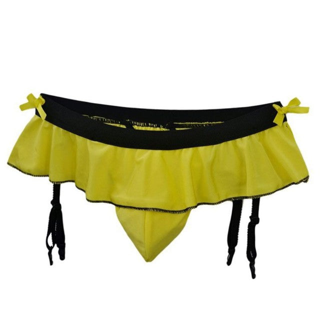 Men Ruffled Briefs with Garters Sexy Thongs Suspender Sock Clip Underwear Erotic Lingerie Sissy Panty Penis Bulge Pouch G-string