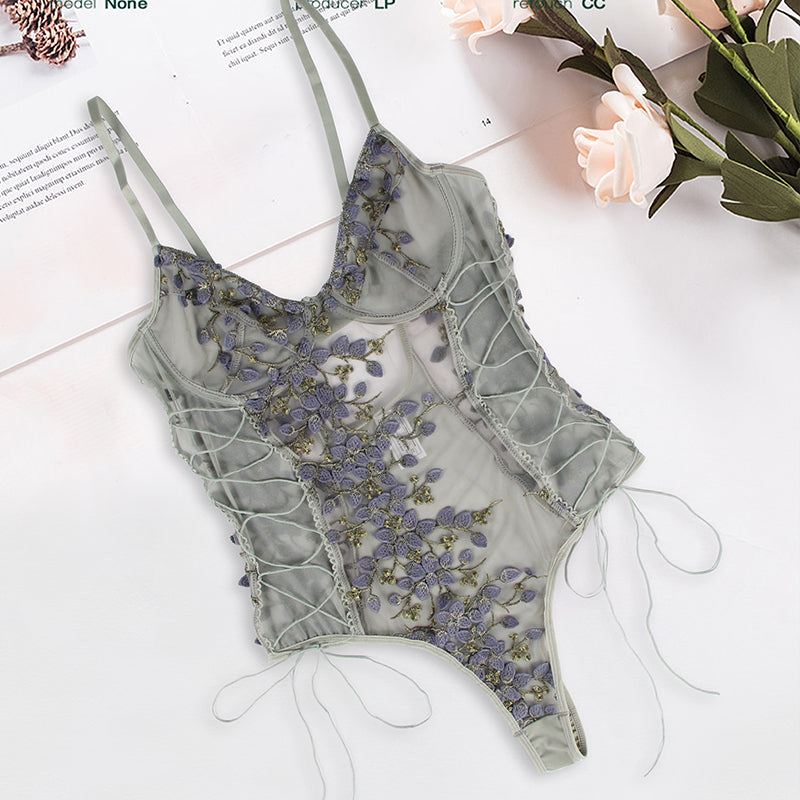 Butterfly Lace Bodysuit Lace Up Bandage Sexy Bodysuit Ladies Mesh Bodysuit Top Body Femme Plus Size Embroidery Strap Body Traf