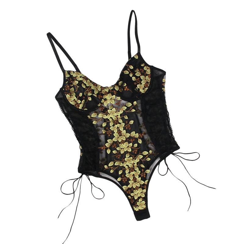 Butterfly Lace Bodysuit Lace Up Bandage Sexy Bodysuit Ladies Mesh Bodysuit Top Body Femme Plus Size Embroidery Strap Body Traf