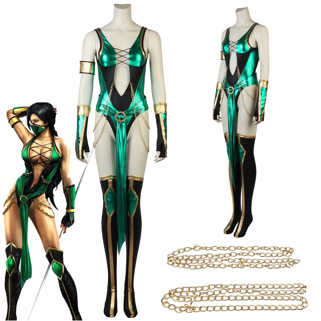 Game Mortal Kombat X Jade Costume Cosplay Blue Sexy Tights Battle Combat Women Outfit Adult Full Suit Halloween Carnival