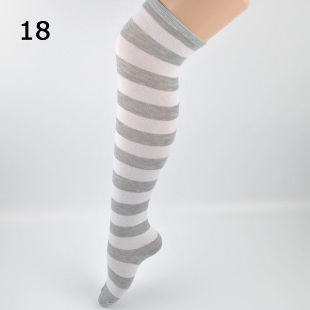 Women Girls Over Knee Socks Stocking Long Stripe Printed Thigh High Striped Cotton Socks Sweet Cute Plus Size Overknee Socks
