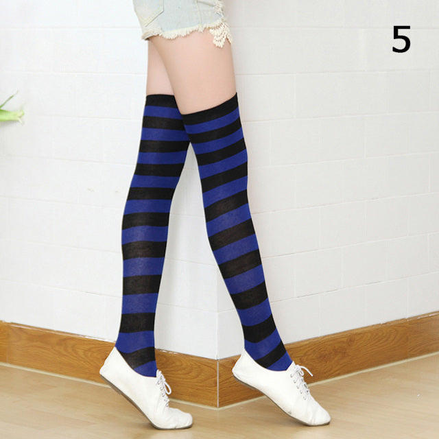 Women Girls Over Knee Socks Stocking Long Stripe Printed Thigh High Striped Cotton Socks Sweet Cute Plus Size Overknee Socks