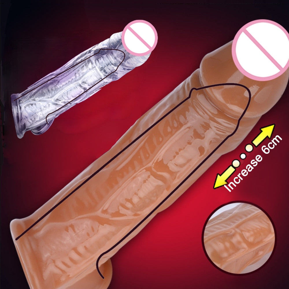 Male Dildos Condom Delay Ejaculation Reusable Penis Sleeve Male Enlargement Dick Extender Sex Toys for Men Enhancer Penis Ring