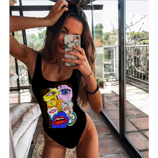 One Piece Swimsuit Women Swimwear Push Up Monokini Sexy Bodysuit Print Bathing Suit Female Beachwear Backless Swim Wear Beach