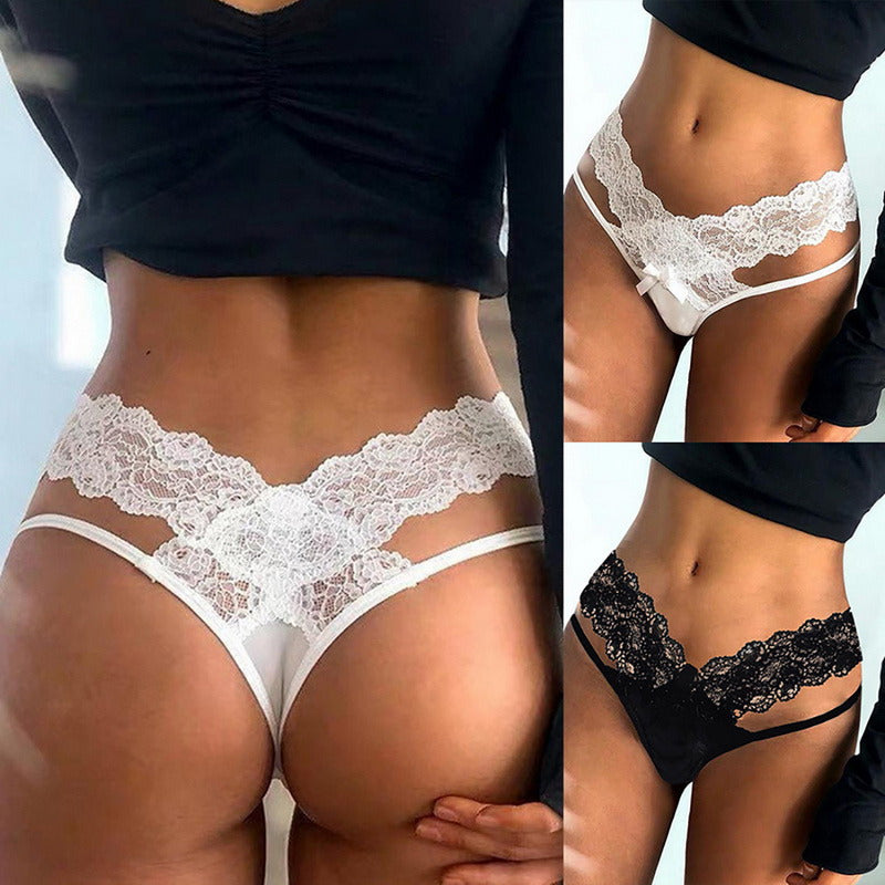 Hollow Out G-String Thongs Mesh Thong Lace Ribbon Underwear Perspective Briefs Lace Women Panties Female Lingerie
