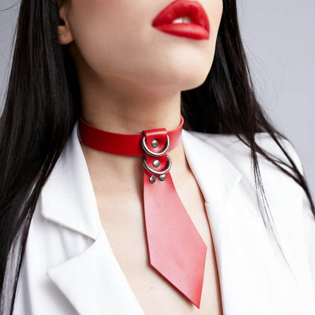 Tie Women Necktie Leather Choker Necklace Bondage Cosplay Party Collar Gothic Black Belt Punk Rock Accessories Fetish Sex Toys