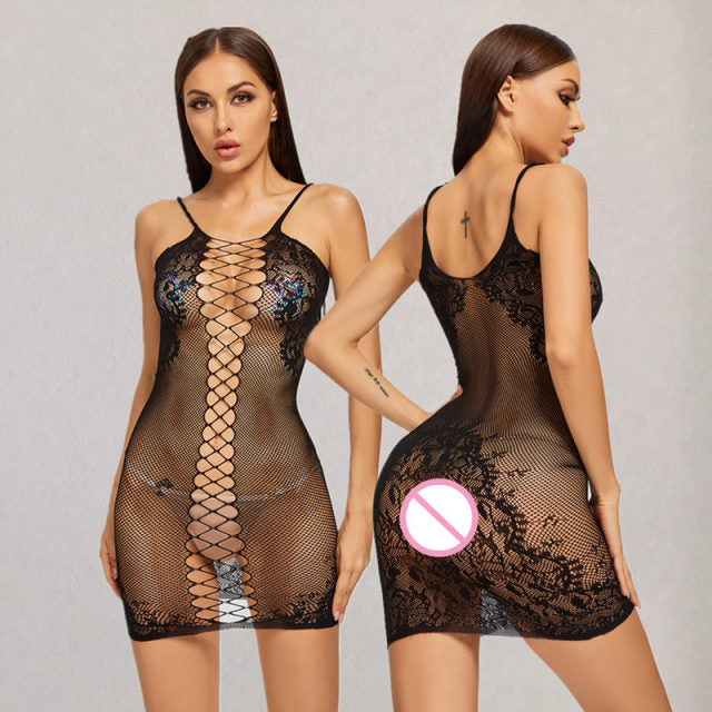 Summer Club Beach Vacation Party Night Lingerie Dress For Women Sexy Fashion Babydoll Fishnet Skinny Mini Wrap Dress Female