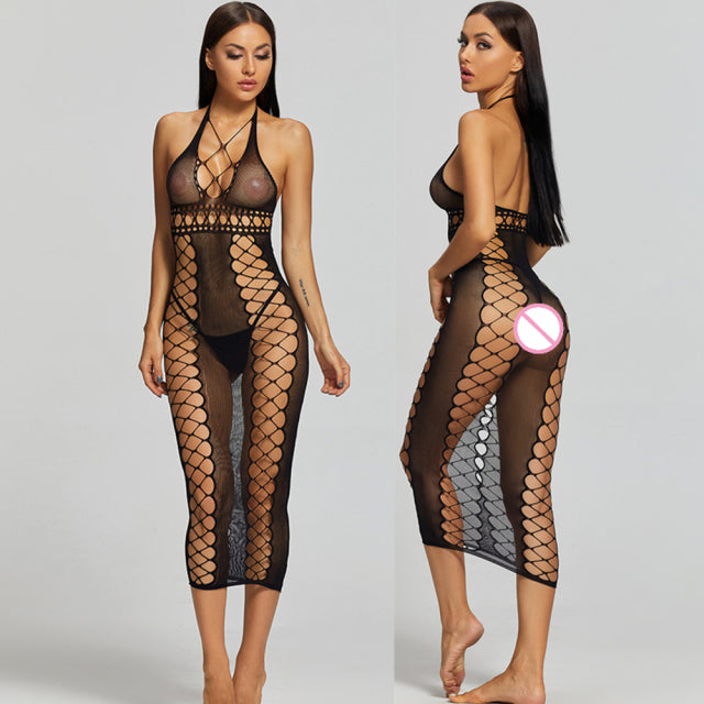 Summer Club Beach Vacation Party Night Lingerie Dress For Women Sexy Fashion Babydoll Fishnet Skinny Mini Wrap Dress Female