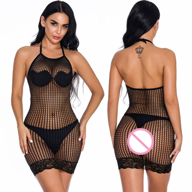 Summer Club Beach Vacation Party Night Lingerie Dress For Women Sexy Fashion Babydoll Fishnet Skinny Mini Wrap Dress Female
