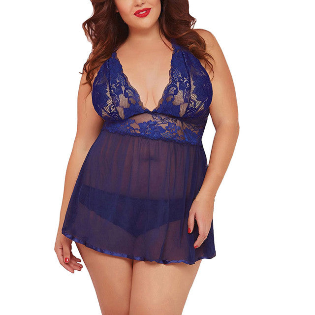 5xl Plus Size Erotic Costumes Chemises Women Dress Porn Sexy Lingerie V-neck Babydoll Sexy Underwear Lace Nightdress Dresses