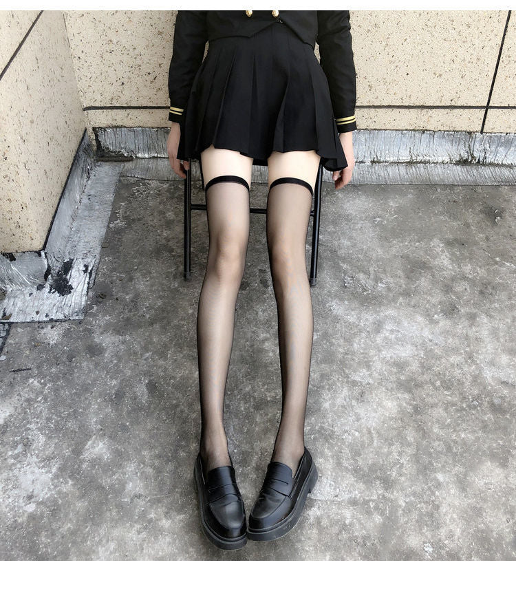 Sweet Ultra-thin Stockings Lace Women Thigh Knee Socks for Ladies Girls over the knee black thin leg knee-high