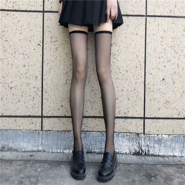 Sweet Ultra-thin Stockings Lace Women Thigh Knee Socks for Ladies Girls over the knee black thin leg knee-high