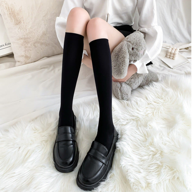 Sweet Ultra-thin Stockings Lace Women Thigh Knee Socks for Ladies Girls over the knee black thin leg knee-high