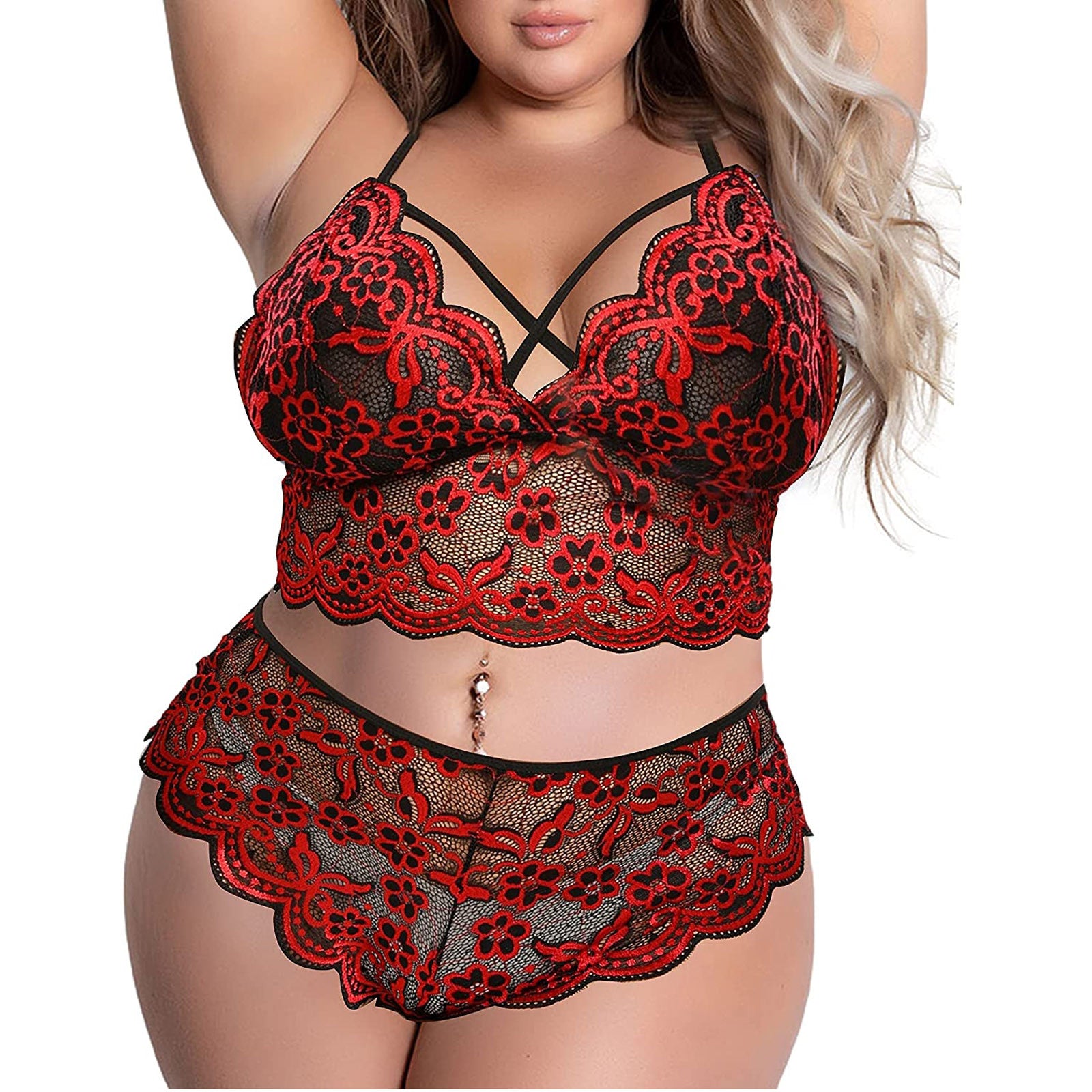 Sexy Erotic Lace Lingerie Set Underwear Cross Bralette Bra Panties Sleepwear Nightwear Pyjamas Intimates Costume Plus Size 4xl