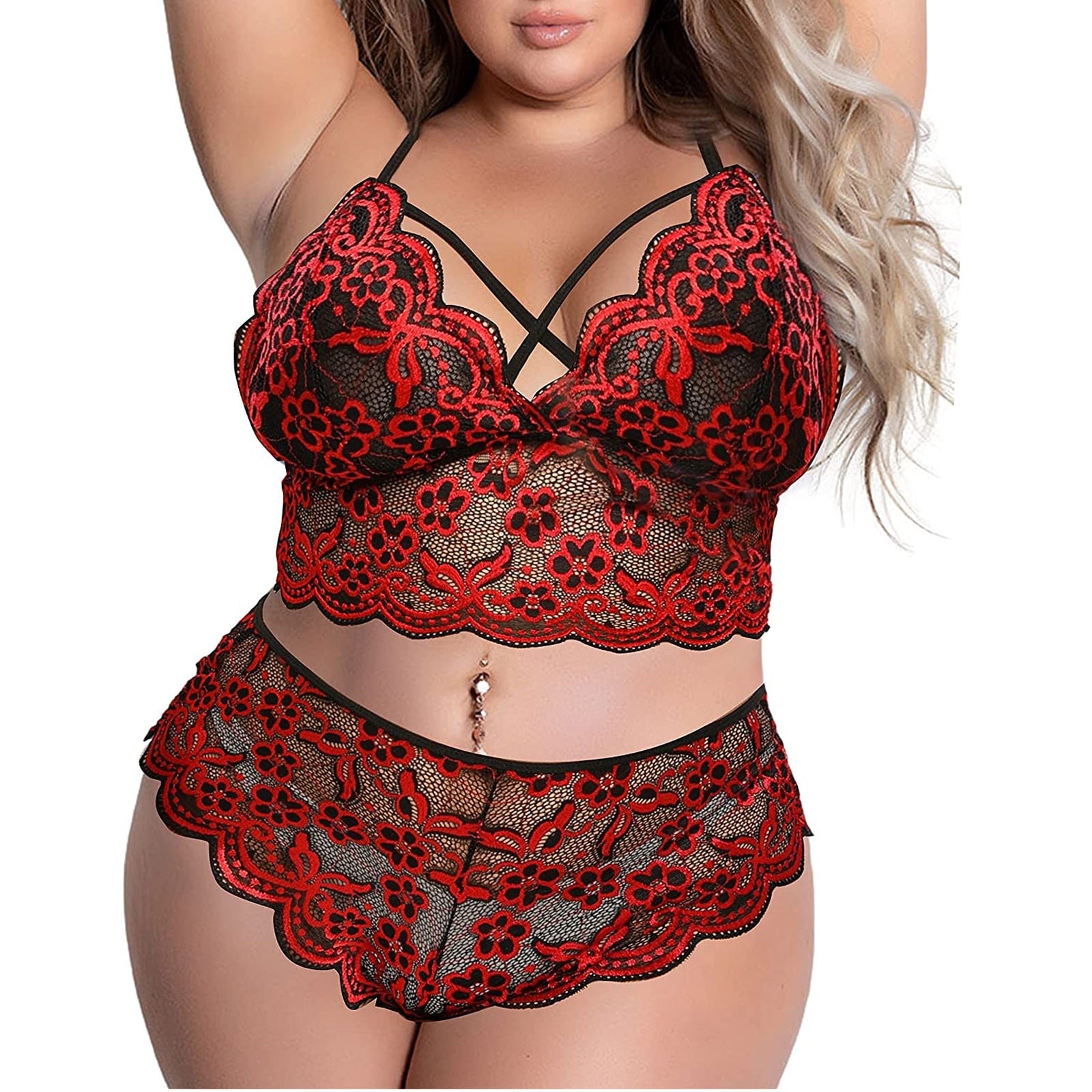 Sexy Erotic Lace Lingerie Set Underwear Cross Bralette Bra Panties Sleepwear Nightwear Pyjamas Intimates Costume Plus Size 4xl