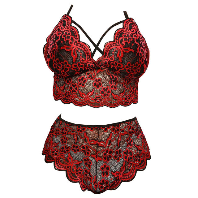 Sexy Erotic Lace Lingerie Set Underwear Cross Bralette Bra Panties Sleepwear Nightwear Pyjamas Intimates Costume Plus Size 4xl