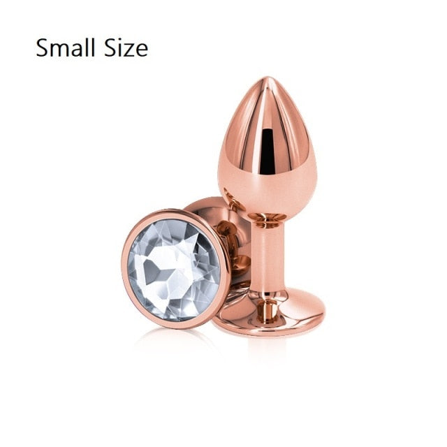 Rainbow Rose gold pink Small Medium size set Heart shape Crystal Metal anal beads butt plug Jewelry sex toy for female male