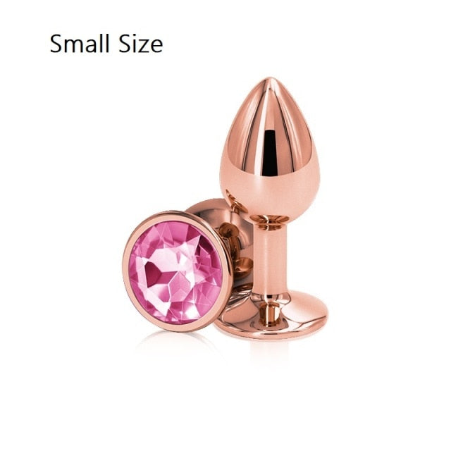 Rainbow Rose gold pink Small Medium size set Heart shape Crystal Metal anal beads butt plug Jewelry sex toy for female male