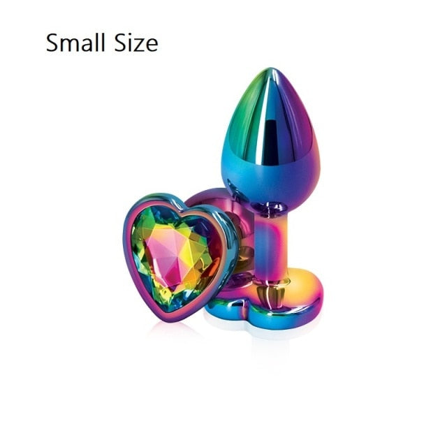 Rainbow Rose gold pink Small Medium size set Heart shape Crystal Metal anal beads butt plug Jewelry sex toy for female male
