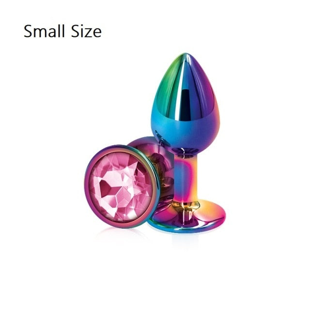 Rainbow Rose gold pink Small Medium size set Heart shape Crystal Metal anal beads butt plug Jewelry sex toy for female male