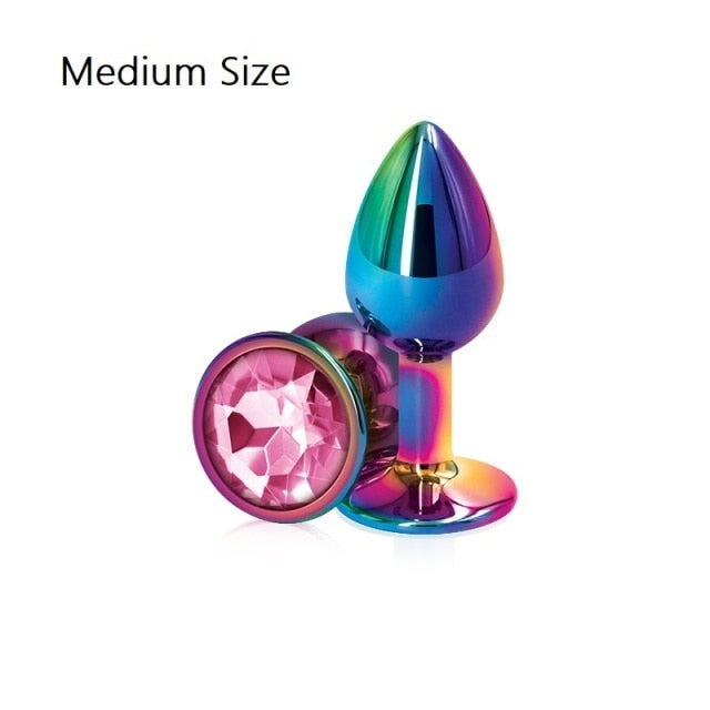 Rainbow Rose gold pink Small Medium size set Heart shape Crystal Metal anal beads butt plug Jewelry sex toy for female male