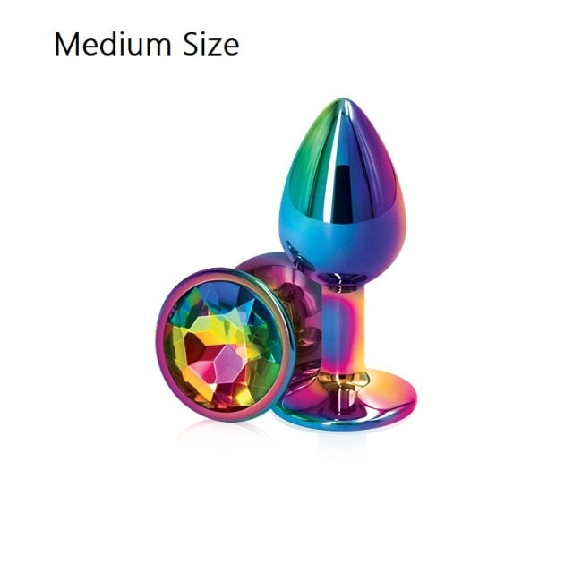Rainbow Rose gold pink Small Medium size set Heart shape Crystal Metal anal beads butt plug Jewelry sex toy for female male