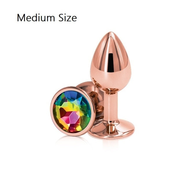 Rainbow Rose gold pink Small Medium size set Heart shape Crystal Metal anal beads butt plug Jewelry sex toy for female male