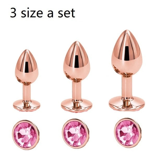 Rainbow Rose gold pink Small Medium size set Heart shape Crystal Metal anal beads butt plug Jewelry sex toy for female male