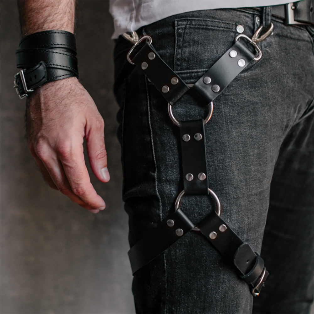 Gay Goth Pastel Pu Leather Garter Belt Bondage Leg Harness Waist Straps Harness Suspenders For Jeans Pants Men Accessories