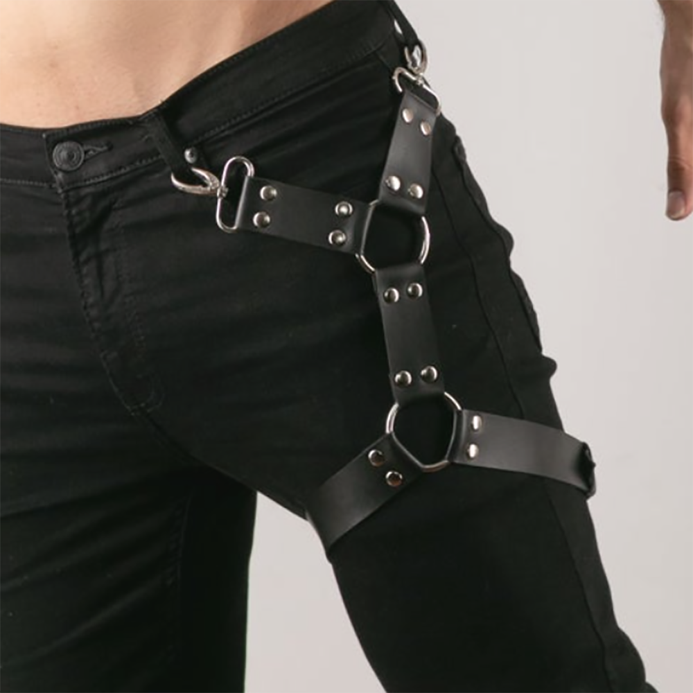 Gay Goth Pastel Pu Leather Garter Belt Bondage Leg Harness Waist Straps Harness Suspenders For Jeans Pants Men Accessories