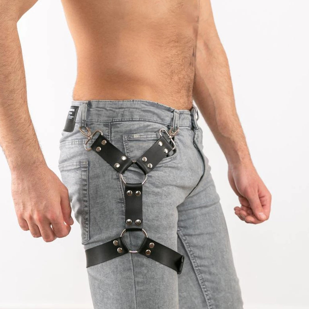 Gay Goth Pastel Pu Leather Garter Belt Bondage Leg Harness Waist Straps Harness Suspenders For Jeans Pants Men Accessories