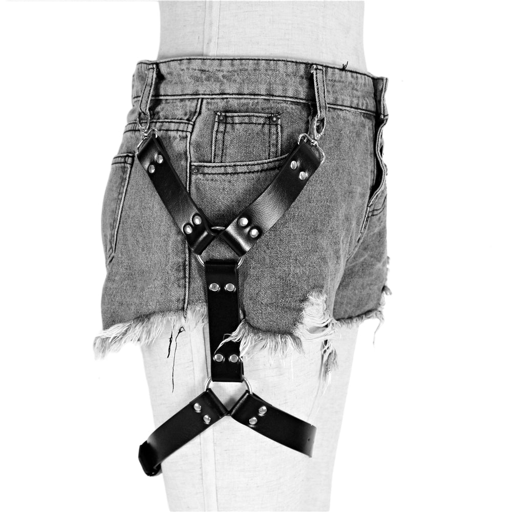 Gay Goth Pastel Pu Leather Garter Belt Bondage Leg Harness Waist Straps Harness Suspenders For Jeans Pants Men Accessories