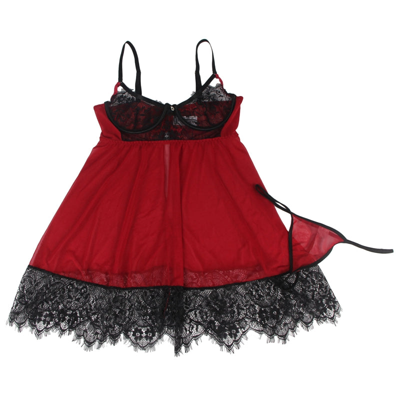 Nightgown Women Lingerie Lace Nightie Sleepwear Babydoll Lingerie Eyelash Trim Lace Nuisette Femme Sexy Erotique Grande Taille