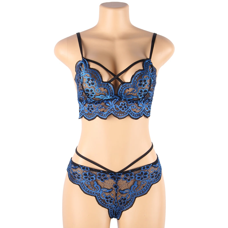 Comeondear Sexy Bra Set Lace Cross Strap Women Underwear Set Plus Size Sexy Lingerie Set Embroider Sensual Lingerie Underwear