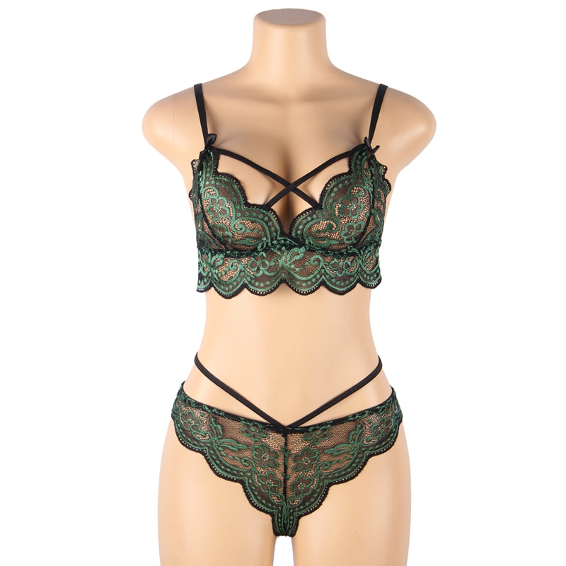 Comeondear Sexy Bra Set Lace Cross Strap Women Underwear Set Plus Size Sexy Lingerie Set Embroider Sensual Lingerie Underwear