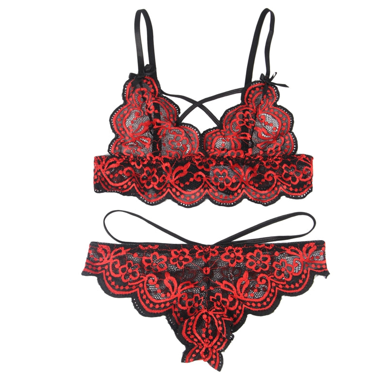 Comeondear Sexy Bra Set Lace Cross Strap Women Underwear Set Plus Size Sexy Lingerie Set Embroider Sensual Lingerie Underwear