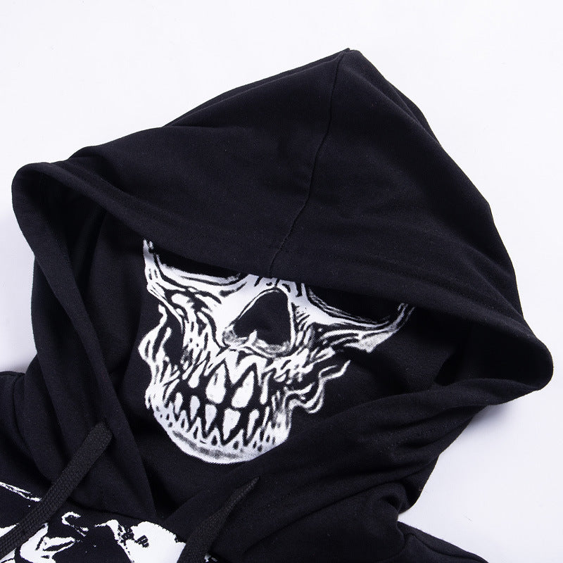 Goth Dark Mall Gothic Skull Print Cropped Hoodies Grunge Punk Aesthetic Black Pullovers Sexy Emo Alt Clothes