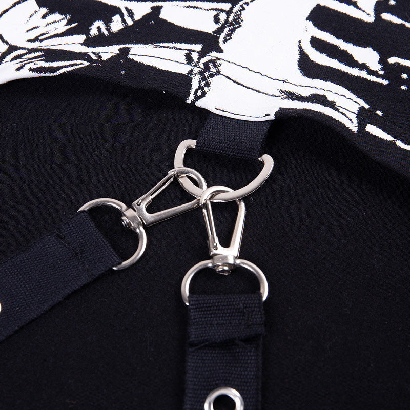 Goth Dark Mall Gothic Skull Print Cropped Hoodies Grunge Punk Aesthetic Black Pullovers Sexy Emo Alt Clothes