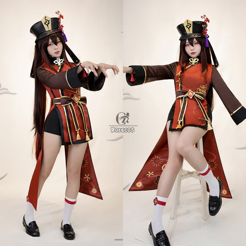 ROLECOS Game Genshin Impact Hutao Cosplay Costume Hu Tao Uniform Cosplay Chinese Style Halloween Costumes For Women With Hat