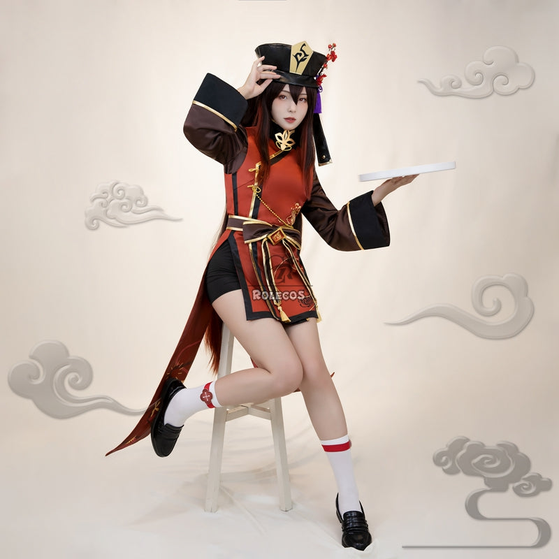 ROLECOS Game Genshin Impact Hutao Cosplay Costume Hu Tao Uniform Cosplay Chinese Style Halloween Costumes For Women With Hat