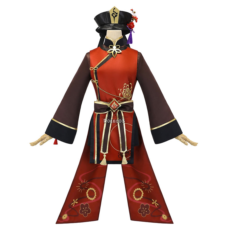 ROLECOS Game Genshin Impact Hutao Cosplay Costume Hu Tao Uniform Cosplay Chinese Style Halloween Costumes For Women With Hat