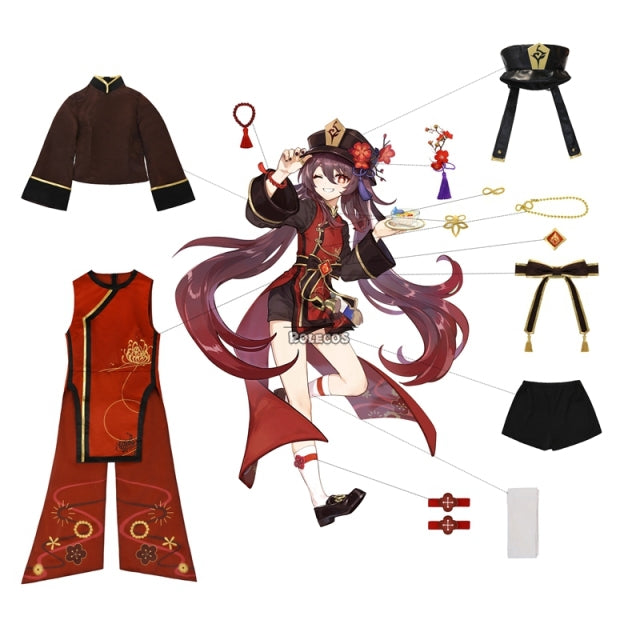 ROLECOS Game Genshin Impact Hutao Cosplay Costume Hu Tao Uniform Cosplay Chinese Style Halloween Costumes For Women With Hat